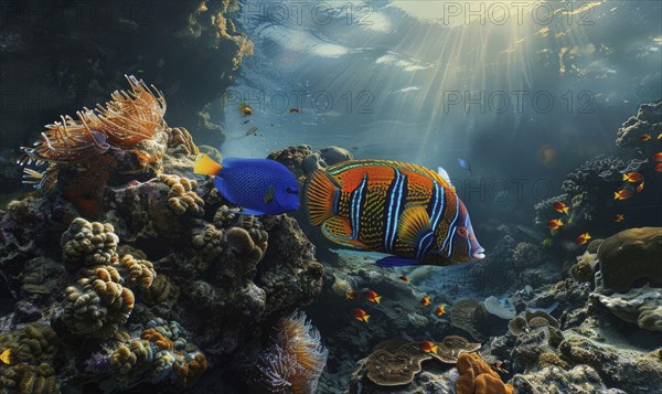 Royal angelfish in the water closeup view AI generated