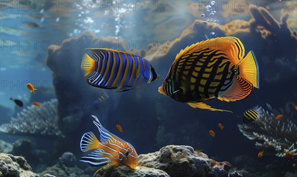 Royal angelfish in the water closeup view AI generated