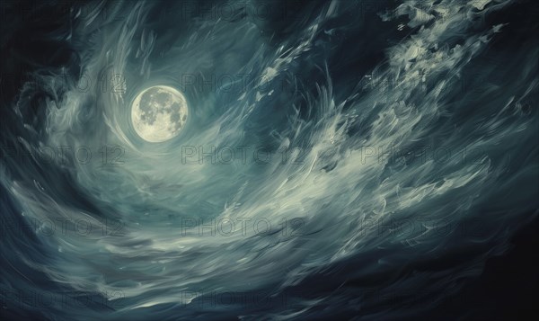 Painting of a moonlit night sky with wispy altostratus clouds AI generated