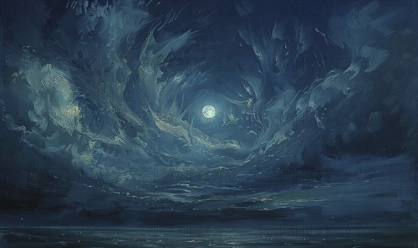 Painting of a moonlit night sky with wispy altostratus clouds AI generated