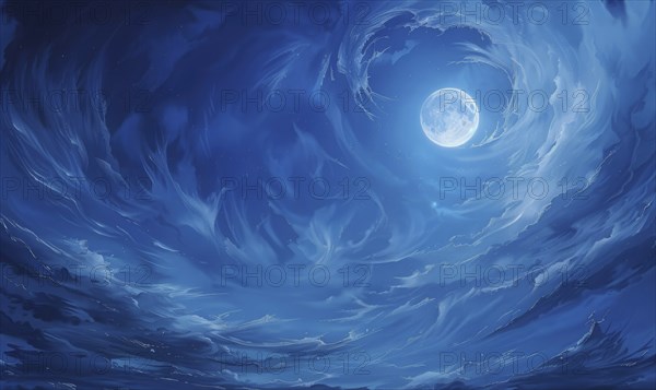 Painting of a moonlit night sky with wispy altostratus clouds AI generated