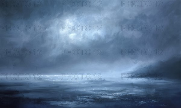 Painting of a foggy night sky with low-lying stratus clouds AI generated