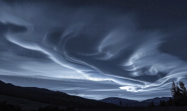 Night sky with lenticular clouds, strong winds AI generated