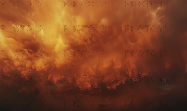 Fiery red-orange sky and dramatic clouds, sky background AI generated