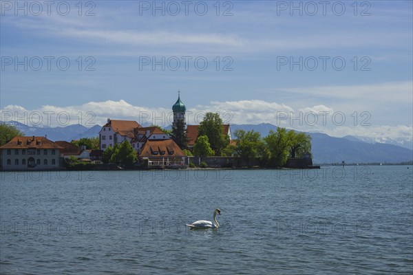 Baroque Church of St George and Castle, moated castle, Lake Constance, Bavaria, Germany, Europe