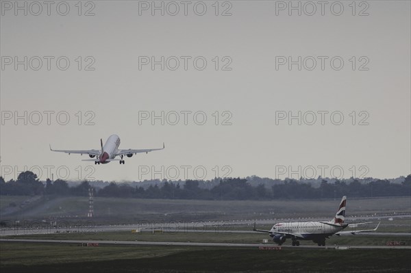 Two aircraft, photographed at Berlin Brandenburg Airport 'Willy Brandt'Äô (BER) in Schönefeld,