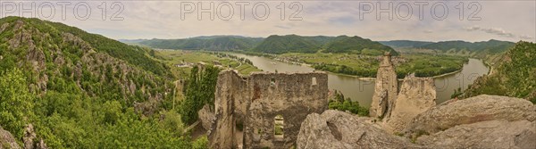 View from Dürnstein castle in spring, Dürnstein, Danubia river, Wachau, Austria, Europe