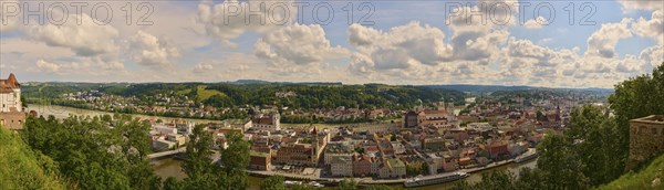 View over the historic old town of Passau from 'Veste Oberhaus', Bavaria, Germany, Europe