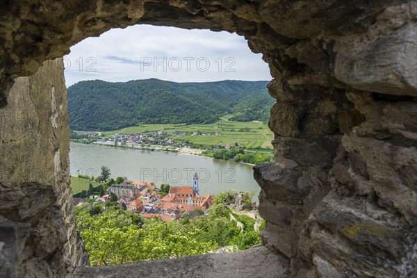 View from Dürnstein castle in spring, Dürnstein, Danubia river, Wachau, Austria, Europe