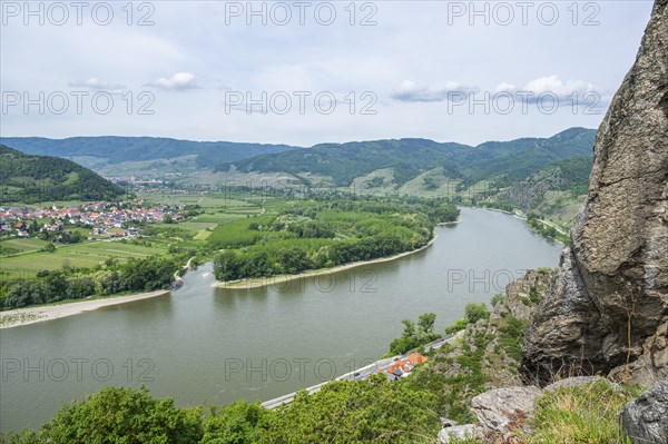 View from Dürnstein castle in spring, Dürnstein, Danubia river, Wachau, Austria, Europe