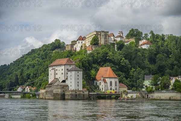 View from Danubia river on 'Veste Oberhaus', Passau, Bavaria, Germany, Europe