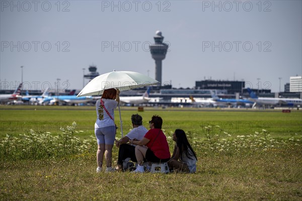 Amsterdam Schiphol Airport, planespotters, aircraft enthusiasts, at the Buitenveldertbaan, watch