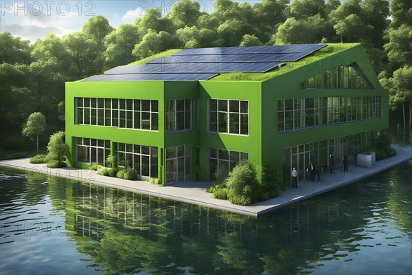 Model of green factory symbolizing green washing concept, AI generated