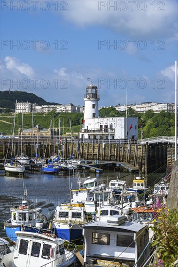 Scarborough Lighthouse and Harbour, Vincent Pier, Scarborough, North Yorkshire, England, United