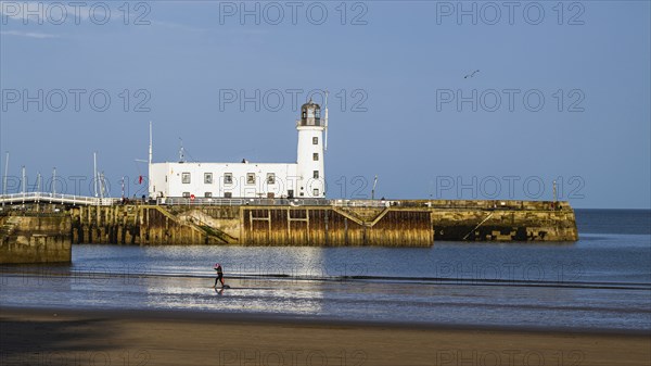 Scarborough Lighthouse and Harbour, Vincent Pier, Scarborough, North Yorkshire, England, United