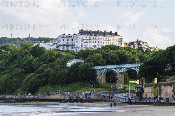 View over Scarborough Beach and South Bay Beach, Scarborough, North Yorkshire, England, United
