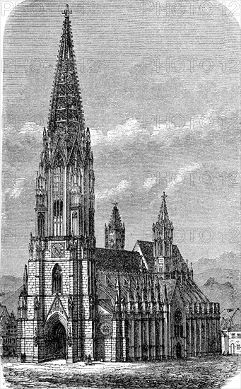 The Minster in Freiburg in Baden-Württemberg, Germany, in 1880, Historical, digital reproduction of
