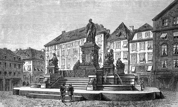 The Archduke Johann Monument in Graz, Austria, in 1880, Historical, digital reproduction of an