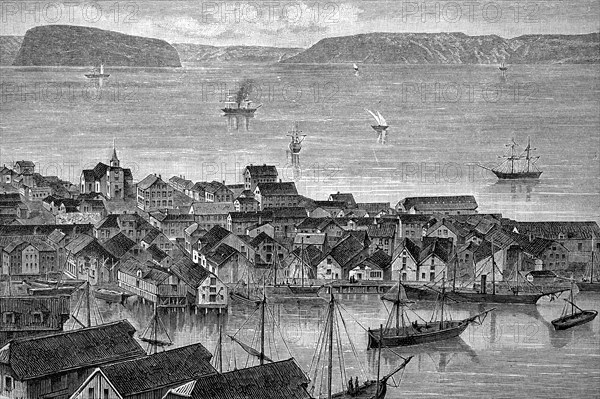 The town of Hammerfest in the north of Norway, in 1880, Historical, digital reproduction of an
