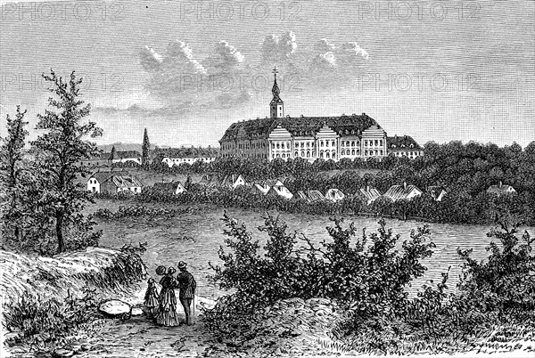 Hubertusburg Castle in Wermsdorf, Saxony, Germany, in 1880, Historical, digital reproduction of an