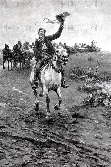 Wedding rider in Poland, leading the bridal procession, 1890, Historical, digital reproduction of