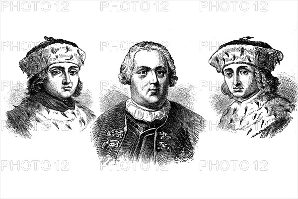 Elector Frederick I (1371-1440), King Frederick William I (1688-1740) and Elector Frederick II