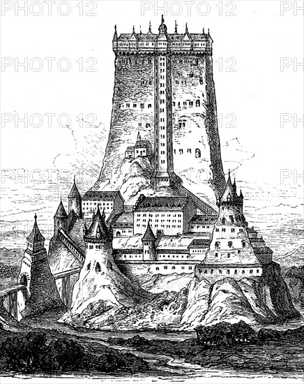 Fleckenstein Castle in Alsace, France, in 1890, Historical, digital reproduction of an original