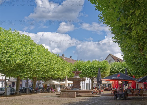 Historic market square and market fountain in the town centre of Holzminden. Weserbergland, Lower