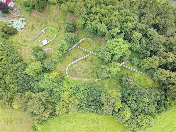 Aerial view of the Bodenwerder toboggan run, a summer toboggan run in the Weserbergland region.