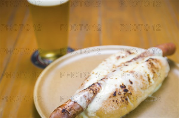 Delicious close-up of traditional Uruguayan hot dog (pancho)