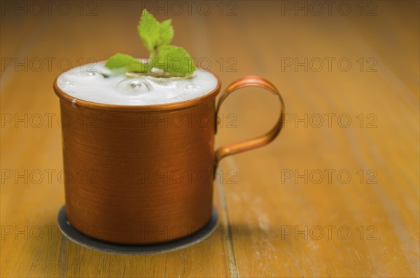Delicious Moscow Mule drink copper cup close-up
