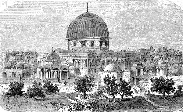 Omar Mosque, Dome of the Rock, in Jerusalem, Israel, after a view from 1860, Historical, digital