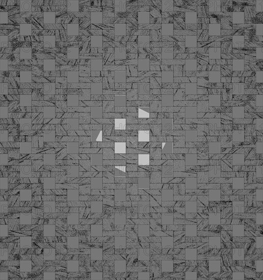 Abstract geometric art with a gray checkerboard pattern featuring small illuminated squares in the