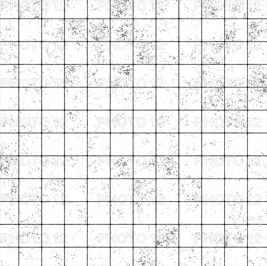 A grunge textured black and white grid pattern with distressed squares