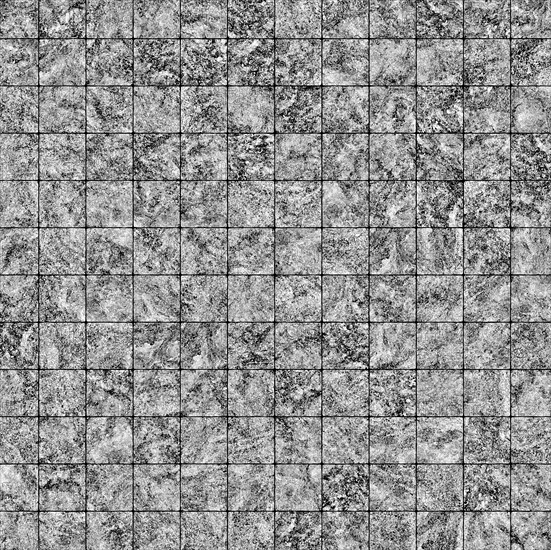 Gray granite tiles arranged in a precise square grid pattern creating a textured and rugged stone