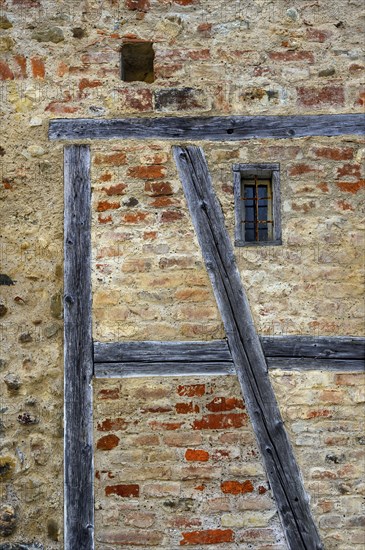 Upper town wall, brick wall with wooden beams, Isny, Baden-Württemberg, Germany, Europe