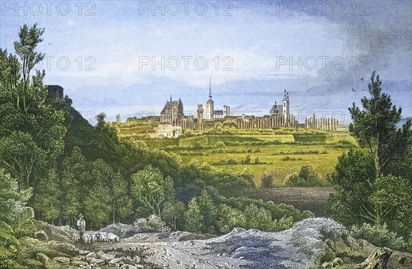 Historical view, 19th century, of the town of Neisse, formerly Silesia, Germany, today Nysa,