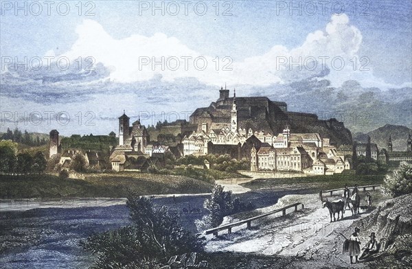 Historical view, 19th century, of the town of Glatz, formerly Silesia, Germany, today Klodzko,