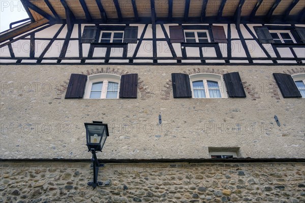 Half-timbered house on the upper town wall, Isny, Baden-Württemberg, Germany, Europe