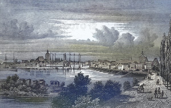 Historical view, 19th century, of the city of Frankfurt an der Oder, Brandenburg, Germany,