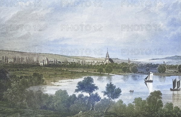 Historical view, 19th century, of the city of Neubrandenburg, Mecklenburg-Vorpommern, Germany,