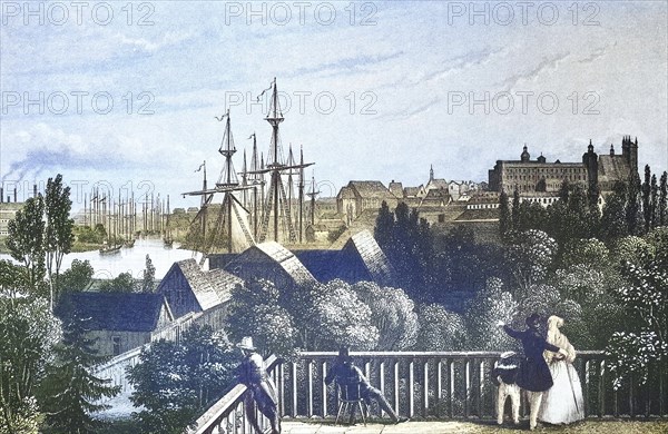 Historical view, 19th century, of the city of Szczecin, Germany, today Szczecin, Poland, digitally