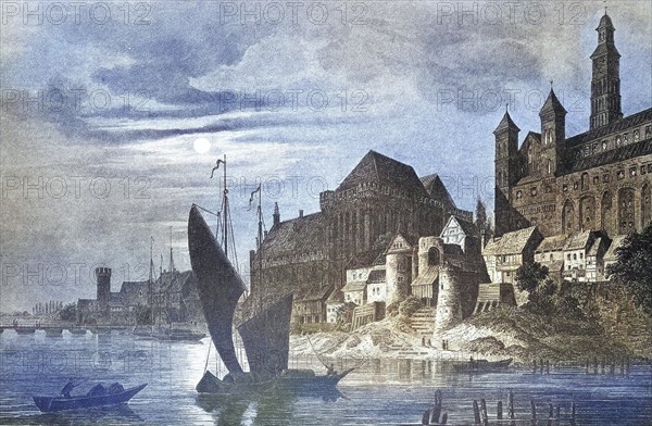 Historical view, 19th century, of the town of Marienburg, Germany, today Malbork, Poland, digitally