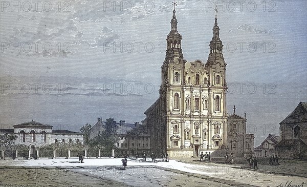 Historical view, 19th century, of the city of Poznan, Cathedral, formerly Prussia, Germany, today