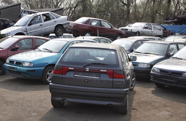 Berlin, 09.0420.09, Vehicles for scrapping at a scrap yard of a car recycler, Berlin, Germany,
