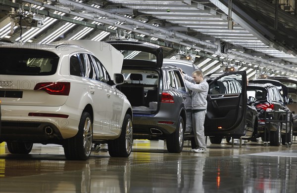 Bratislava, 05.10.2010, VW Touareg sport-utility vehicles and Audi Q7 vehicles seen at the assembly