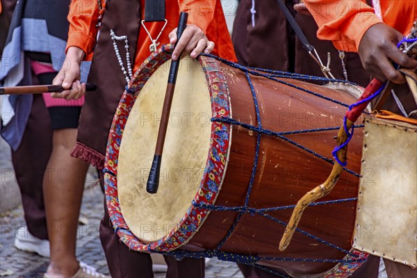 Decorated drum during a typical celebration on Brazilian streets, Belo Horizonte, Minas Gerais,