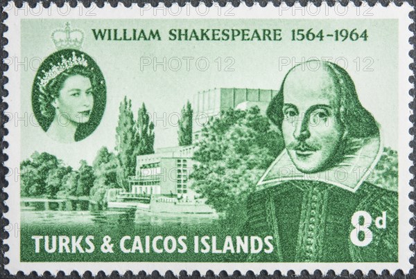 William Shakespeare (1564 1616), English playwright, poet and actor. Portrait on postage stamp from