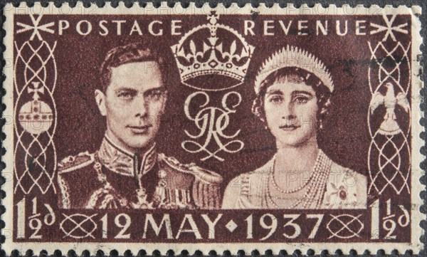 King George VI of Great Britain with wife Elizabeth at the coronation in 1937. Portrait on English