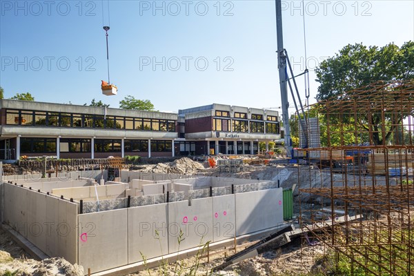 Construction site, start of structural work, new building, town hall, town centre, municipality of